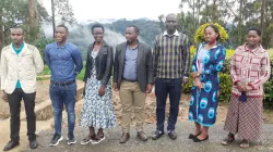 The students who have been selected as Trócaire’s ‘Conservation Champions’. Noel Nizeyimana, Marie Grace Iradukunda, Bernadette Nambajimana, Theogene Nizeyimana , Laurence Uwimana, Nowa Niyonizeye, also pictured in the centre is Ange Imanishimwe, Executive Director of BIOCOOR. Credit: BIOCOOR/Trócaire