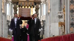 Pope Benedict XVI's coffin is carried in St. Peter's Basilica on Jan. 5, 2023. | Vatican Media
