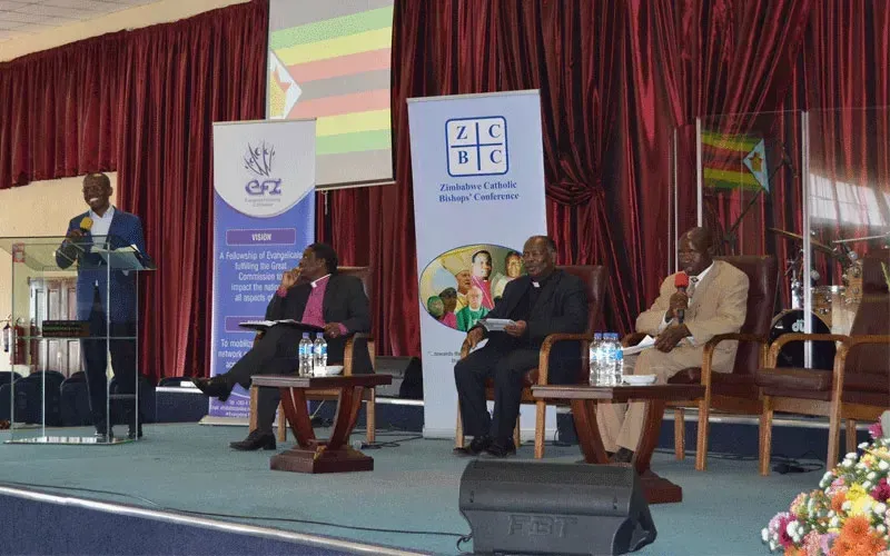 Members of the Zimbabwe Heads of Christian Denominations (ZHOCD) at a press conference in Harare in 2019. Credit: ZHOCD