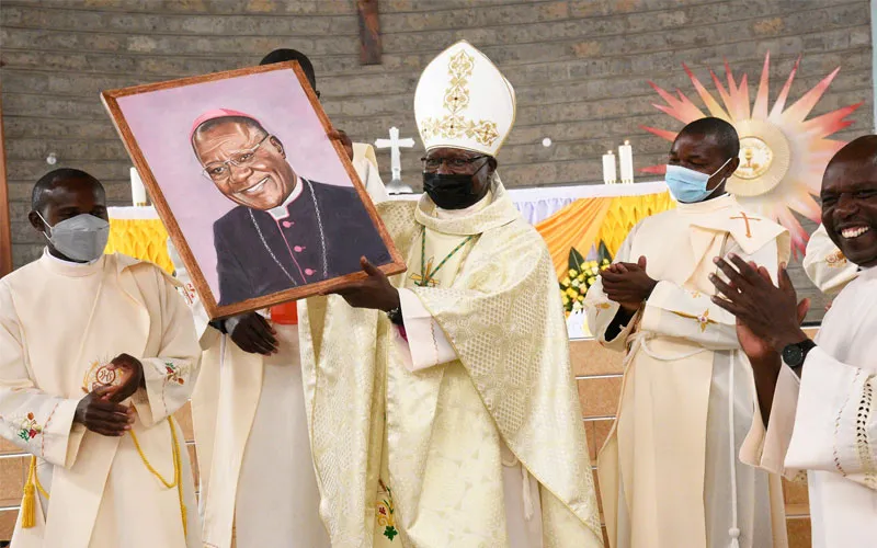 Bishop John Oballa Owaa during the Holy Mass to mark his 10th Episcopal anniversary. Credit: Ngong Diocese/Facebook