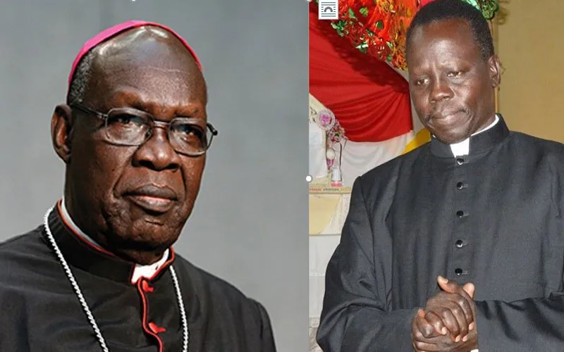 Archbishop emeritus of Juba, South Sudan, Paolino Lukudu Loro (left) and Archbishop-elect, Stephen Ameyu (right)