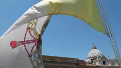 The Vatican flag waves over the dome of St. Peter's Basilica. Credit: Bohumil Petrik/CNA.