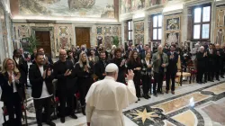 Pope Francis met participants and organizers of a Christmas songwriting contest at the Vatican on Nov. 22, 2021. Vatican Media