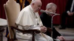 Pope Francis prays for children in Ukraine, March 16, 2022. Daniel Ibáñez/CNA.