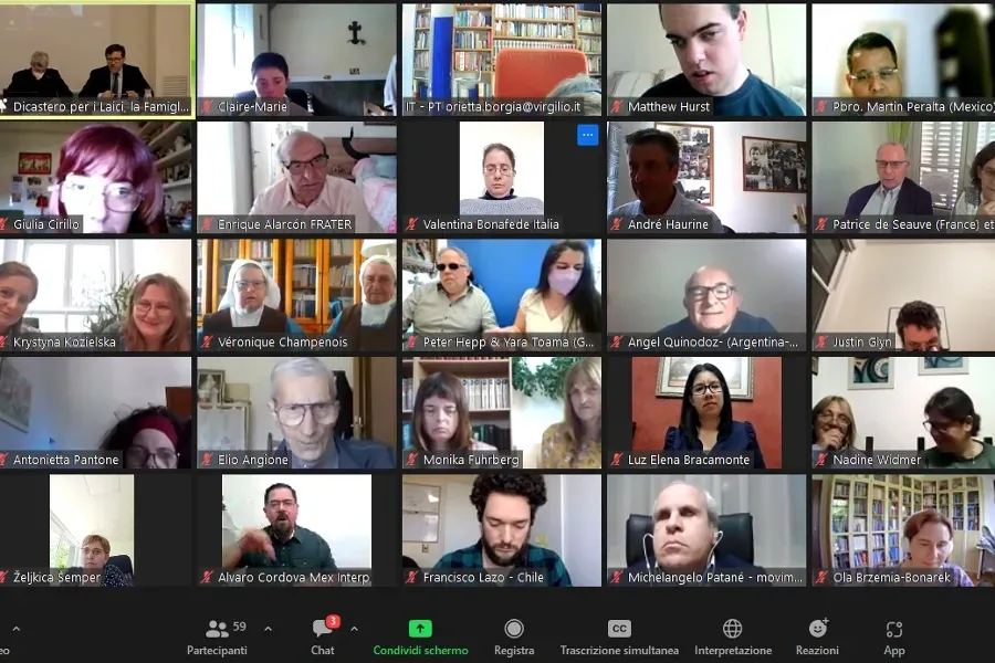 People from more than 20 countries take part in a video call hosted by the Vatican Dicastery for Laity, Family, and Life on May 19, 2022. Dicastery for Laity, Family, and Life Flickr photostream.