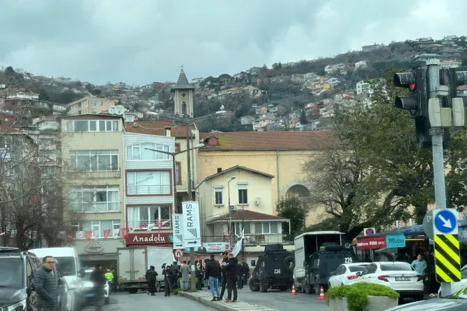 The scene outside a Catholic church in Istanbul, Turkey, where a reported armed attack took place on Jan. 28, 2024. | Credit: Rudolf Gehrig/EWTN