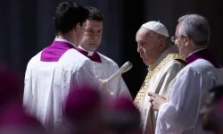 Pope Francis addresses the crowd at the proclamation of the papal bull “Spes Non Confudit,” meaning “Hope Does Not Disappoint,” at the Vatican on Thursday, May 9, 2024. / Credit: Daniel Ibáñez/EWTN/Vatican Pool