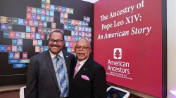 Jari Honora and Henry Louis Gates Jr. at the opening of the exhibit at American Ancestors headquarters in Boston. / Credit: Claire Vail, VP of Communications & Digital Strategy for American Ancestors