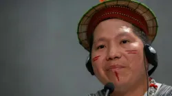 Delio Siticonatzi Camaiteri, a member of Peru's Ashaninka people, speaks at a Holy See press office briefing, Oct 24. 2019. Credit: Daniel Ibáñez/CNA.