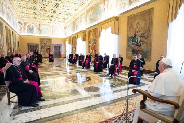 French bishops meet with Pope Francis in March, 2020. Credit: Vatican Media