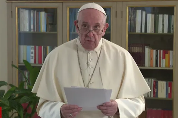 Pope Francis records a video message delivered to the United Nations Sept. 25, 2020. Screengrab: Holy See UN.