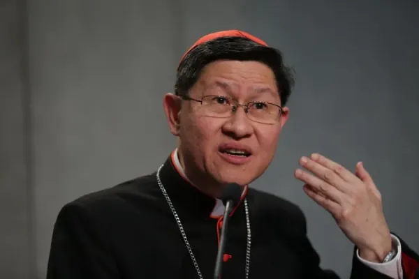 Cardinal Luis Antonio Tagle at the Synod of Bishops on Oct. 9, 2015. / Credit: Daniel Ibanez/CNA
