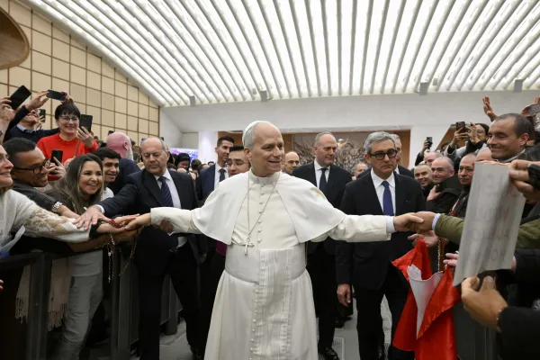 Pope Leo XIV greets pilgrims at his weekly general audience at the Vatican on January 21, 2026.