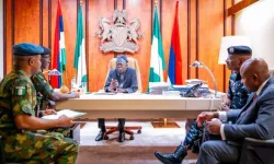 Nigeria’s President, Bola Ahmed Tinubu, with military leaders. Credit: Presidency of the Federal Republic of Nigeria
