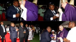 Former President Filipe Nyusi greets Pietro Cardinal Parolin after Holy Mass in Cabo Delgado on 8 December 2025. Credit: Filipe Nyusi Facebook page