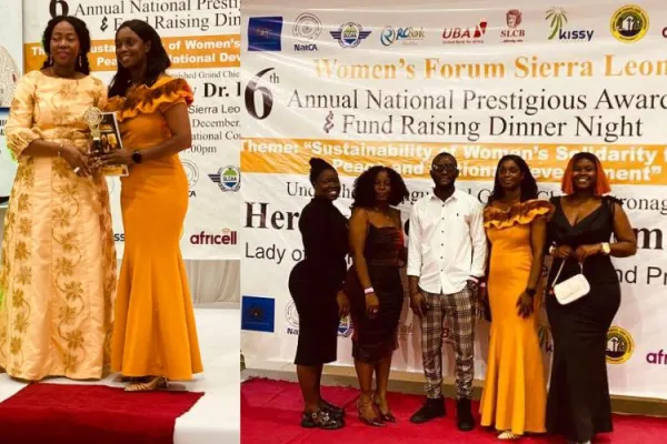 Caritas Freetown staff receive Women's Forum Sierra Leone award on behalf of Fr. Peter Konteh. Credit: Archdiocese of Freetown Freetown -Communications Unit