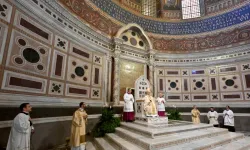 Pope Leo XIV sits in the cathedral of Rome, the Archbasilica of St. John Lateran, a symbol of his authority as bishop of Rome, May 25, 2025. I Credit: Daniel Ibáñez/EWTN News/Vatican Pool