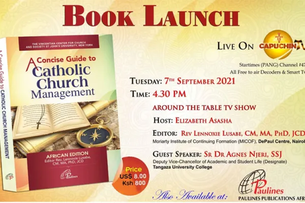 A poster announcing the launching of the book titled "A Concise Guide to Catholic Church Management, the African Edition.” Credit: Paulines Publications Africa