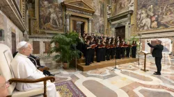 Pope Leo XIV listens to the choir during an audience with participants of an event organized by the Domenico Bartolucci Foundation on June 18, 2025. / Credit: Vatican Media