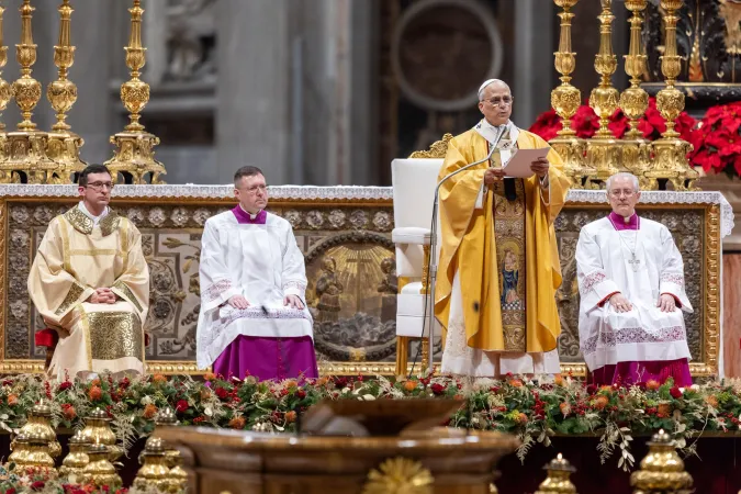 Pope Leo XIV celebrates Christmas Mass during the Night in a packed St. Peter's Basilica on Dec. 24, 2025.