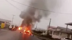 A screengrab from a video shared with ACI Africa that shows cars butnt Muea on September 7.