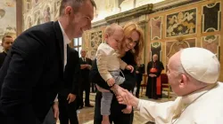 Pope Francis meets participants in an international conference of moral theology in the Vatican’s Clementine Hall, May 13, 2022. Vatican Media.