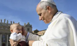 Pope Leo XIV blesses a baby on All Saints Day’ 2025. / Credit: Vatican Media