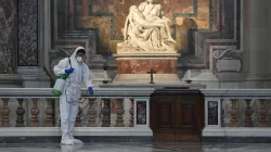 A worker cleanses St. Peter's Basilica ahead of its reopening. Credit: Vatican Media (all photos)