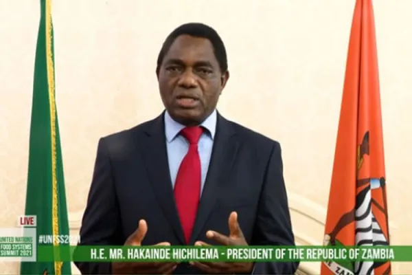 Zambia's President Hakainde Hichilema addressing the UN Food Summit. Credit: Pan-African Visions