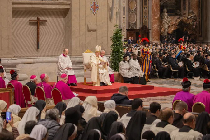 Pope Francis presides over First Vespers for the World Day for Consecrated Life in St. Peter's Basilica, surrounded by bishops, priests, and religious men and women on Feb. 1, 2025, at the Vatican.