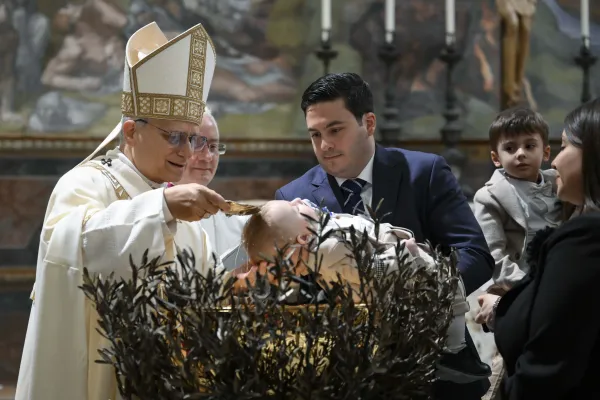 Pope Leo XIV baptizes a child in the Sistine Chapel at the Vatican on the Feast of the Baptism of the Lord, January 11, 2026. / Vatican Media