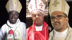 Bishop Willybard Kitogho Lagho (Center) of Kenya’s Catholic Diocese of Malindi, Bishop Ollo Modeste Kambou (left) of Gaoua Catholic Diocese in Burkina Faso, and Bishop Sithembele Anton Sipuka (right) of South Africa’s Umtata Catholic  Diocese. Credit: SACBC, Faso.net, Catholic Diocese of Malindi