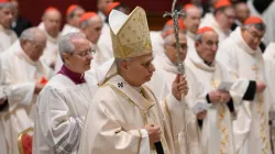 Pope Leo XIV arrives at St. Peter’s Basilica for a Mass with cardinals on Jan. 8, 2026. | Credit: Vatican Media