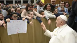 Pope Francis greets members of the public attending his weekly general audience in Paul VI Hall in Vatican City on Nov. 29, 2023. | Credit: Vatican Media