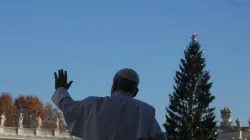 Pope Leo XIV waves to pilgrims gathered in St. Peter’s Square during his Wednesday general audience on Dec. 10, 2025. / Credit: Daniel Ibañez/EWTN News