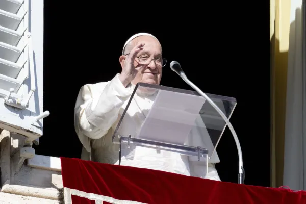 Pope Francis waves to pilgrims gathered in St. Peter’s Square from his window in the Apostolic Palace during his Angelus address on the solemnity of All Saints, Nov. 1, 2024. / Credit: Vatican Media