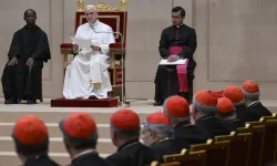 Pope Leo XIV addresses officials of the Roman Curia at the Vatican on Dec. 22, 2025. / Credit: Vatican Media