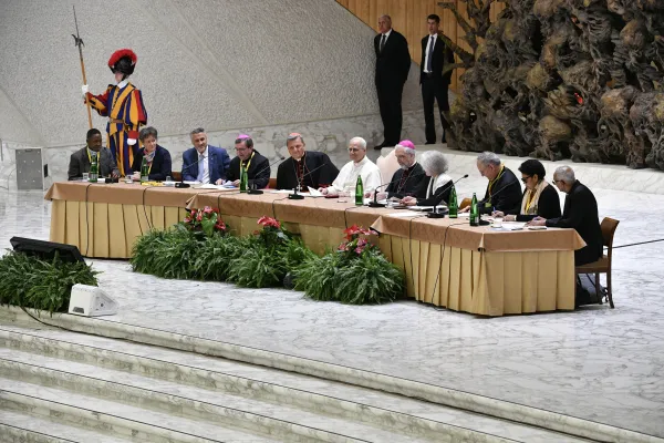 Pope Leo XIV speaks to participants in the Jubilee of Synodal Teams and Participatory Bodies on Oct. 24, 2025, in the Paul VI Audience Hall at the Vatican. / Credit: Vatican Media