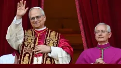 Pope Leo XIV looks out from the central balcony of St. Peter’s Basilica after his election on May 8, 2025. / Credit: Vatican Media