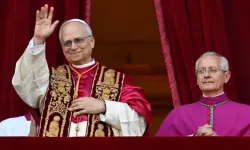 Pope Leo XIV looks out from the central balcony of St. Peter’s Basilica after his election on May 8, 2025. / Credit: Vatican Media