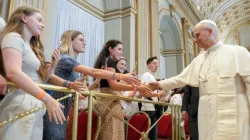 Pope Leo XIV greets a group of catechumens from France during an audience on July 29, 2025, at the Vatican. / Credit: Vatican Media
