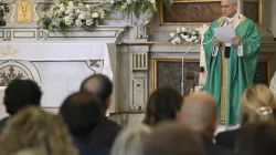 Before the Angelus on July 13, 2025, Pope Leo XIV celebrated a Mass for local Catholics, religious leaders, and civil authorities at the 17th-century Pontifical Parish of St. Thomas of Villanova in Castel Gandolfo’s main square. / Credit: Vatican Media