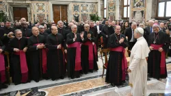 Pope Leo XIV holds an audience with the Roman Rota on Nov. 21, 2025, at the Vatican. / Credit: Vatican Media
