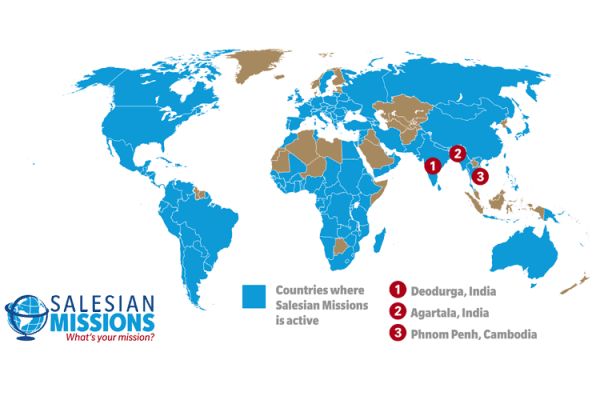 Map showing Salesian Missionary presence across the globe.