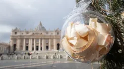 St. Peter’s Basilica, seen through the Vatican’s Christmas tree. Daniel Ibáñez/CNA.