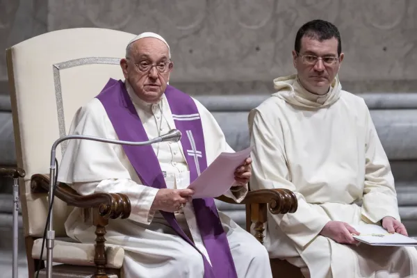 Pope Francis presides at the penitential celebration ahead of the 16th Ordinary General Assembly of the Synod of Bishops at St. Peter’s Basilica, Tuesday, Oct. 1, 2024. / Credit: Daniel Ibáñez/CNA