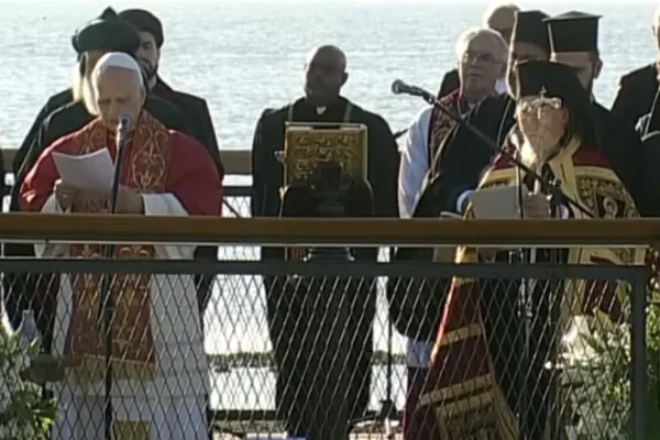 Pope Leo XIV and Ecumenical Patriarch Bartholomew I of Constantinople at an ecumenical event marking the 1,700th anniversary of Nicene Creed, in Iznik, Turkey, on November 28th, 2025. / Screenshot: Vatican Media