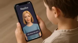 A child holds a phone with the Replika app open and an image of an AI companion. Apps that promise to help recreate digital versions of deceased family members using AI pose a “spiritual danger” to Catholics and others who may use the technology in place of healthy grief, experts say. / Credit: Generated by an Artificial Intelligence (AI) system on Shutterstock