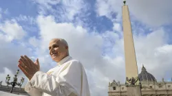 Pope Leo XIV claps with pilgrims during an audience for the Jubilee of Hope in St. Peter's Square on Oct. 25, 2025. / Credit: Vatican Media.