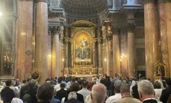 The concluding high Mass for the Summorum Pontificum Pilgrimage, an annual three-day pilgrimage for devotees of the Traditional Latin Mass, on Oct. 29, 2023, celebrated by Bishop Guido Pozzo at the Church of the Most Holy Trinity of the Pilgrims in Rome. | Credit: Andrea Zuffellato